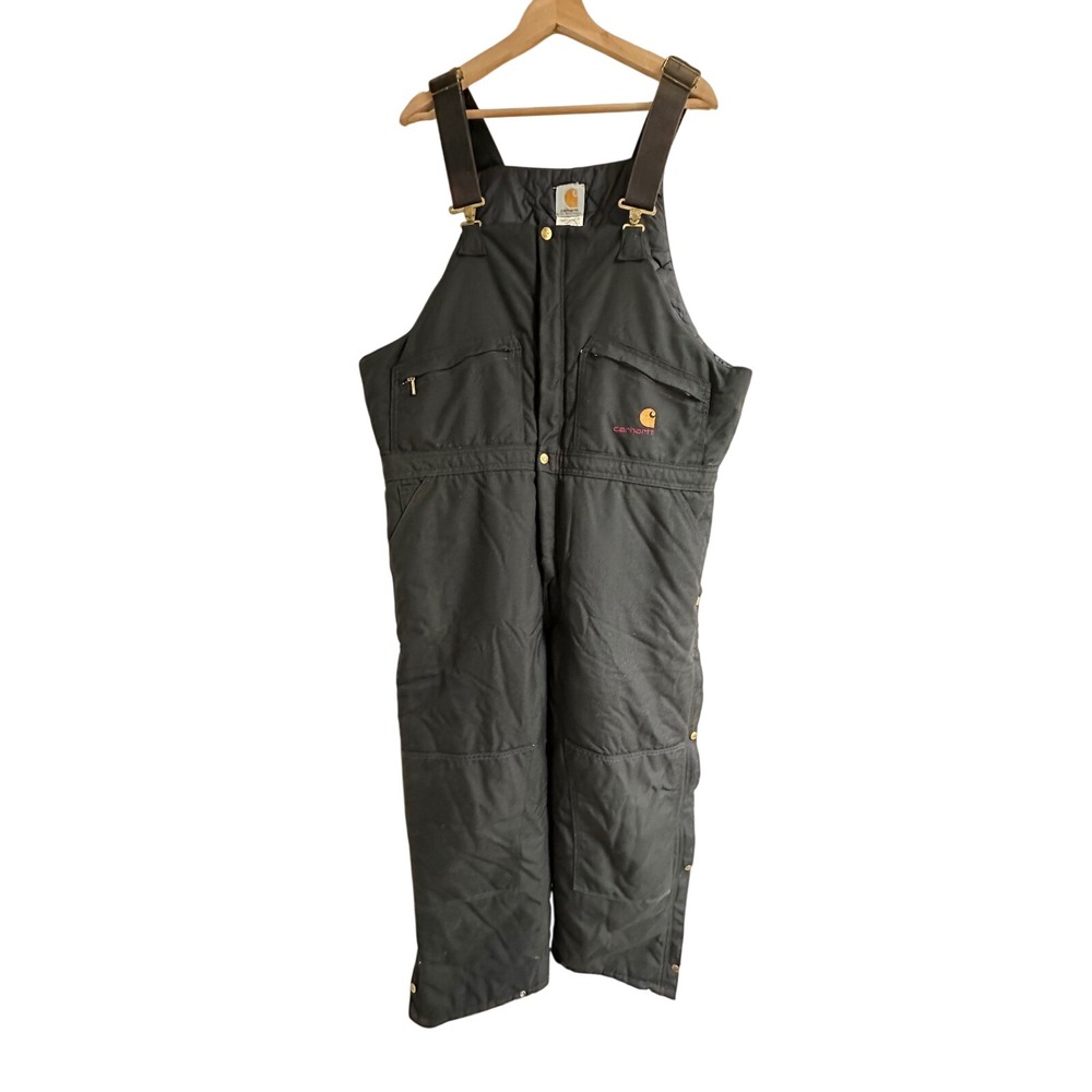 Vintage Carhartt R12 Arctic Quilt Lined Bib Overalls 42x30 Black Made in USA